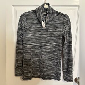Women’s T by Talbots Button Up Turtleneck Top Black Grey & White Heathered Sz:XS